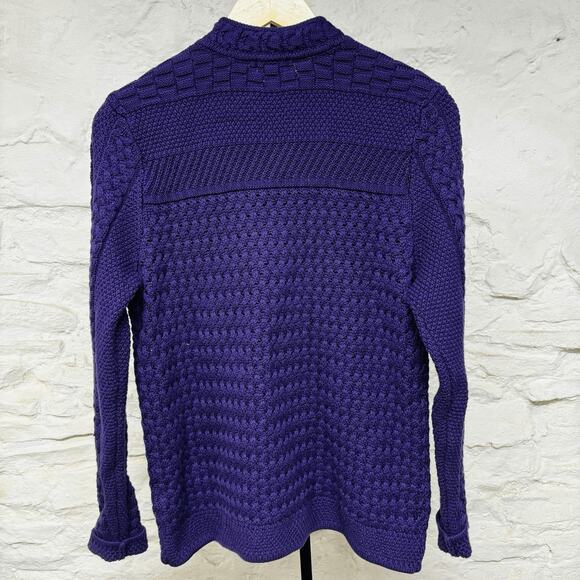 LL BEAN Sweater Womens M Button Up Cable Knit Cardigan Cotton Purple - Picture 6 of 6